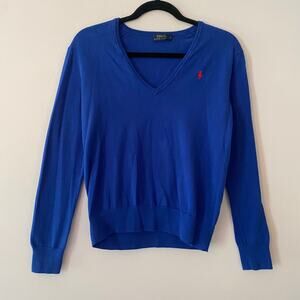 Polo Ralph Lauren Royal Blue V-neck Sweater Cotton Blend Women's size Medium